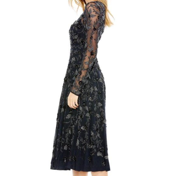 MAC DUGGAL 10799 BEADED ILLUSIONS HIGH NECK LONG SLEEVE A-LINE GOWN sz 16 - Picture 3 of 5